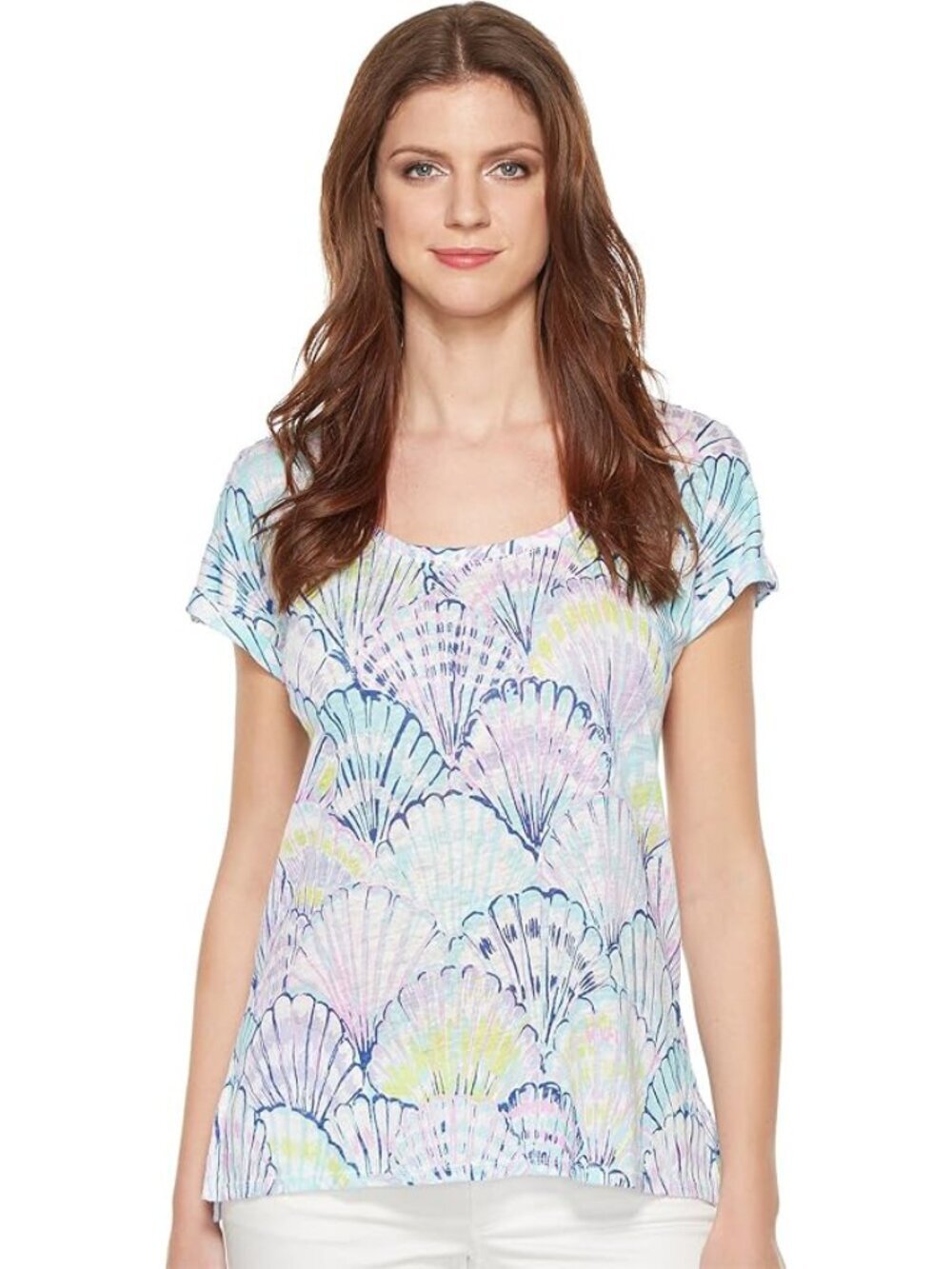 Lilly Pulitzer Oh Shello Linen Short Sleeve Lightweight Top Serene Blue, Small